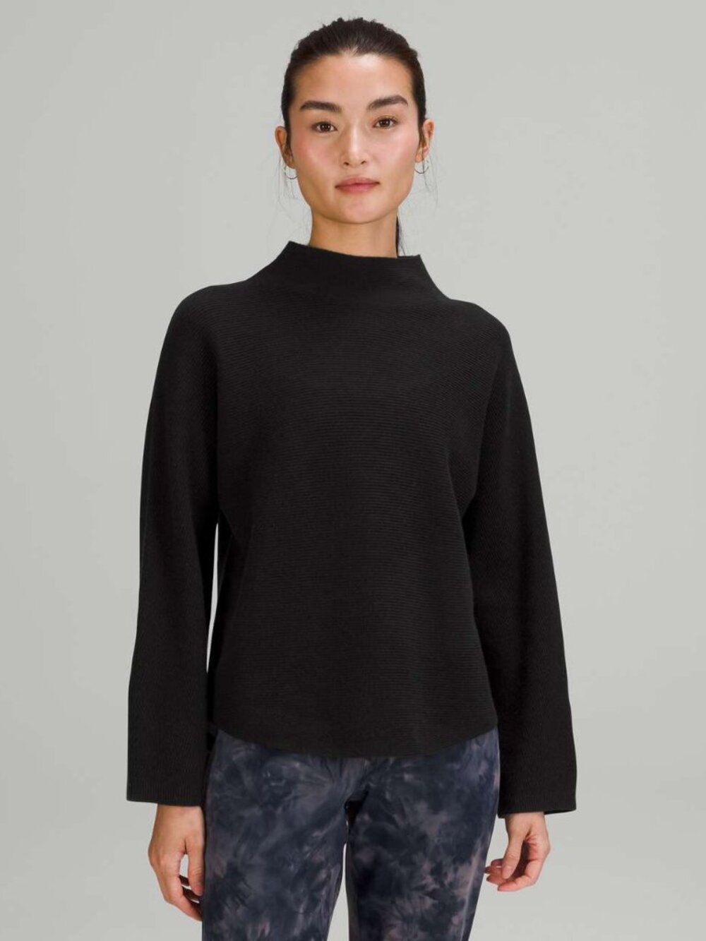 Lululemon Black Ribbed Knit Boxy Cotton Blend Mockneck Sweater